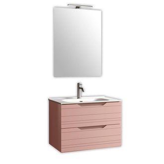 Aquadesign Mueble de ba&ntilde;o con espejo de 4 piezas en mdf rosa empolvado