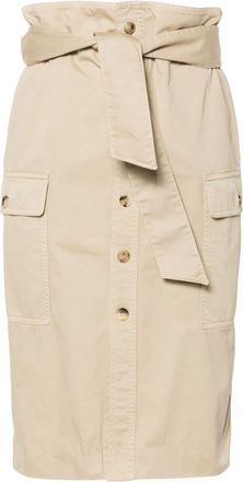 Saint Laurent Saharienne midi skirt - women - Cotton/Calf Leather - 26 - Neutrals