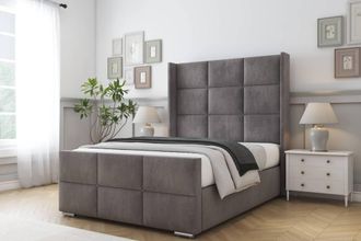Comfort Beds Charlie Naples Bed Frame - 50 Upholstered Wingback Headboard in Grey | Size: Super King