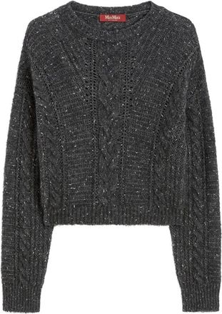 Max Mara Round-neck Knitwear, female, Gray, Size: XS Boxy Sweater in Alpaca Blend