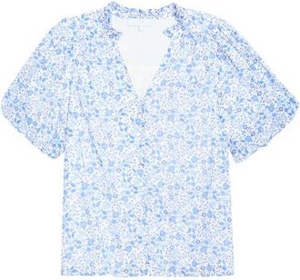 Sugarlips Maisie Floral Print Top in White-Blue-Combo at Nordstrom, Size X-Large