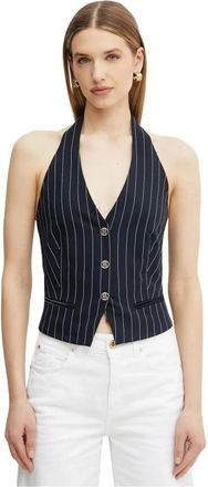 Fracomina Gilet met Patroon - Dames - Gillet - Blauw - XL - Polyester - Kostuums