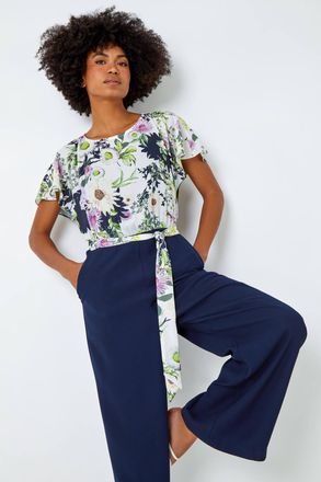Roman Floral Print Contrast Jumpsuit