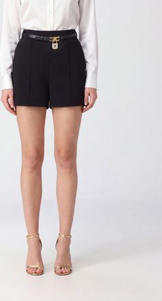 Elisabetta Franchi Shorts a vita media in cr&ecirc;pe con cintura e fibbia logo
