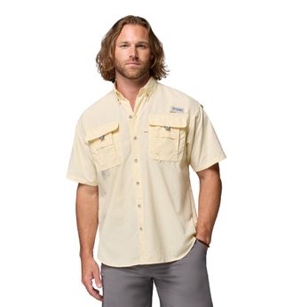 Columbia Mens Big and Powerful Bahama Ii UPF 30 Short Sleeve Fishing Jersey, Lemon Wash, Medium