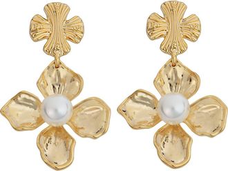 Panacea Flower Faux Pearl Drop Earrings in White at Nordstrom