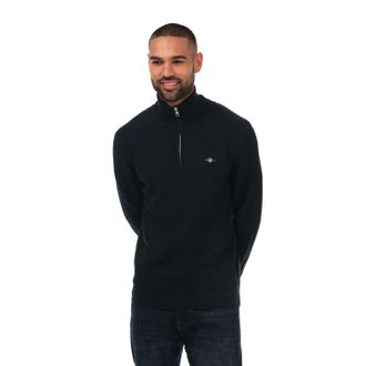 GANT Mens Textured Cotton Half-Zip Jumper in Blue - Size 4XL