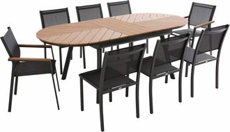 Oviala Conjunto de mesa extensible 180/220 cm y 8 sillas efecto madera