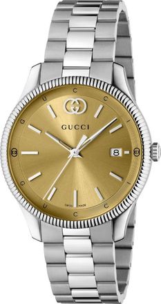 Gucci Mens YA1264234 G-Timeless Gold Dial Unisex Watch - Silver Stainless Steel - One Size