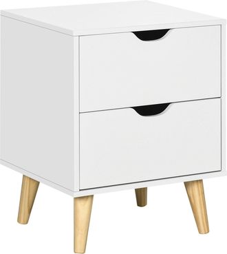 HOMCOM Bedside Table with Drawer - Side Table with Pine Wood Legs - White | TJ Hughes