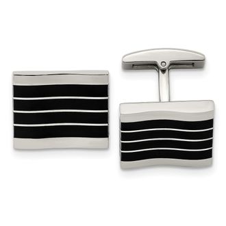 Diamond2Deal Stainless Steel Polished Black Cats Eye Rectangle Cufflinks