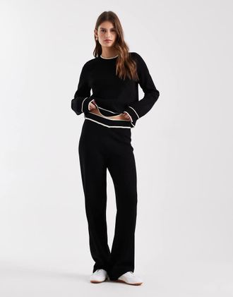 Vero Moda Pantaloni neri con profili color panna a contrasto in coordinato-Nero