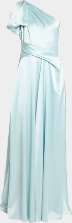 Talbot Runhof Bow One-Shoulder Crepe Satin Gown