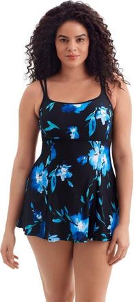 Longitude Empire Princess Seam Long Torso Swim Dress in Whimsical at Nordstrom, Size 18