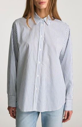 Mavi Stripe Relaxed Fit Cotton Blend Button-Up Shirt in Blue Striped at Nordstrom, Size X-Large