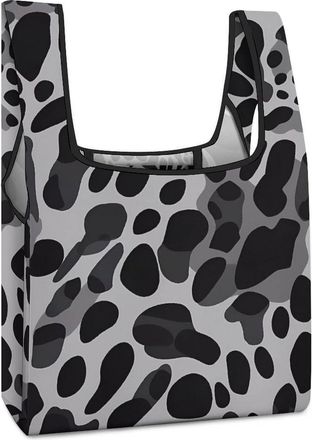 Generic Black Grey Leopard Shopping Bag Reusable Grocery Tote Bag Foldable Handbag for Travel Picnic