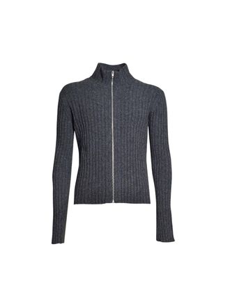 Jil Sander High Collar Full-Zip Ribbed Knit Cardigan