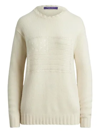 Ralph Lauren Collection flag-motif crew-neck sweater - women - Cashmere/Silk - S - Neutrals