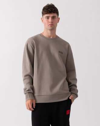 HUGO BOSS Mens Salbo Mirror Sweatshirt in Stone Cotton - Size X-Large