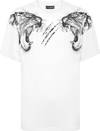 Plein Sport Tops, Heren, Wit, XL, Katoen, T-Shirt Ronde Hals Tiger