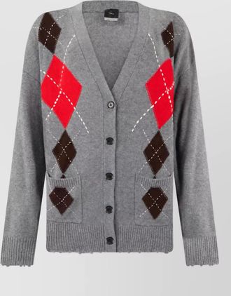 Pinko cashmere merino wool ribbed v-neck long-sleeve cardigan