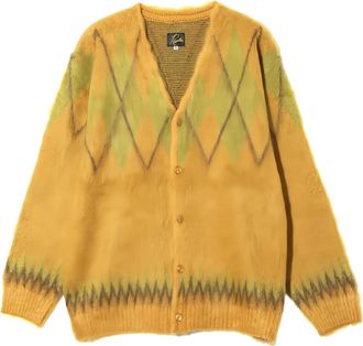 Needles Vest met argyle-ruit en knoop - Geel