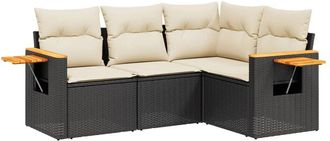 vidaXL Juego De Sof&aacute;s Jard&iacute;n 4 Pzas Con Cojines Rat&aacute;n Sint&eacute;tico Negro Vidaxl