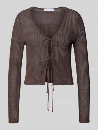 Mango Strickjacke mit Vorderseite zum Binden Modell GERANIO in Dunkelbraun, Gr&ouml;&szlig;e XL