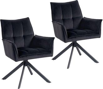 HOMCOM juego de 2 sillas de comedor giratorias, sillas de cocina con reposabrazos, respaldo acolchado, tapizado en terciopelo, patas de acero, negro