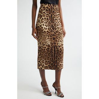 Dolce & Gabbana Leopard Print Stretch Silk Charmeuse Pencil Skirt in Leo New at Nordstrom, Size 12 Us
