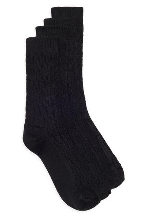 Hue Assorted 2-Pack Cable Crew Socks in Black at Nordstrom