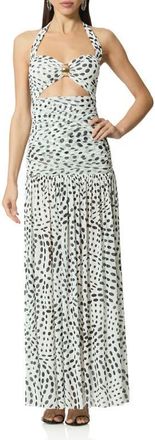 AFRM Blane Swirl Dot Print Hardware Detail Maxi Dress in Noir Swirl at Nordstrom, Size Large