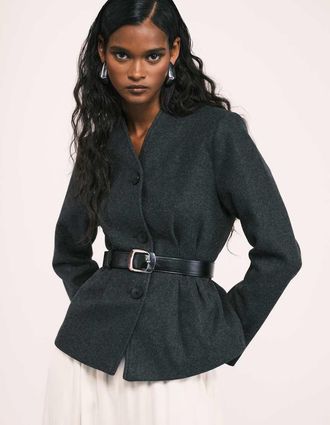 Only Cappotto strutturato effetto lana color grigio scuro con bottoni