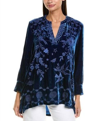 Johnny Was Womens Torine Henley Voyager Tunic Top In Blue