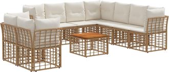 vidaXL Conjunto De Sof&aacute;s De Exterior 10 Uds. Natural Y Crema Poli&eacute;ster Vidaxl