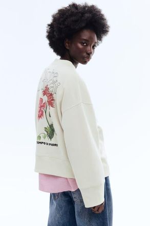 H&M Printed Sweatshirt in White/note Floreali at Nordstrom, Size X-Large