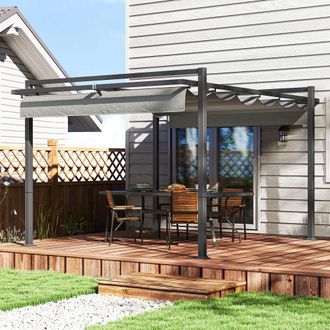 OUTSUNNY Pergola with Retractable Roof & Aluminium Frame, Grey