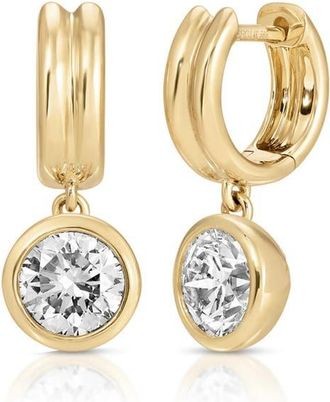 EF Collection Bezel Set Lab Grown Diamond Huggie Hoop Earrings in 14K Yellow Gold at Nordstrom