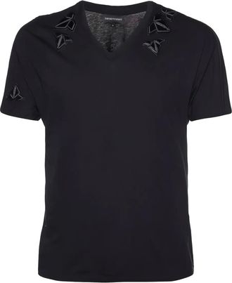 Emporio Armani embroidered V-neck T-shirt - Black