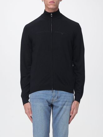 Emporio Armani Virgin Wool Zip-Up Cardigan with Mock Neck and Ribbed Trims