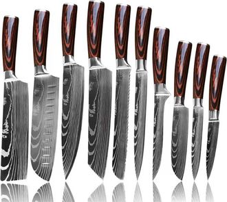 OEM Juego De 10 Cuchillos Japoneses Muteki En Caja De Regalo. Acero Al Carbono De Alta Calidad