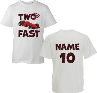 Generic Personalised Two Fast Name T-Shirt, Add Name Number on Back Funny Birthday Party Car Retro Unisex Boys Girls Kids Top (White, 3 Years)