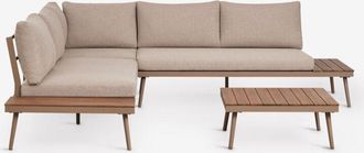 Sklum Conjunto De Jard&iacute;n Con Sof&aacute; Esquinero De 4 Plazas Y Mesa De Centro En Aluminio Y Madera De Acacia Kalen Sklum