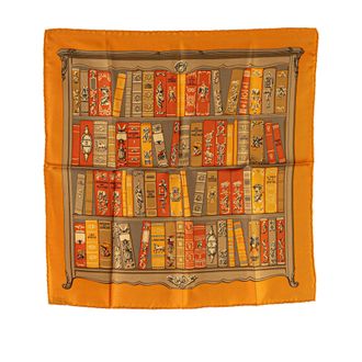 Herm&egrave;s Orange Bibliotheque Silk Scarf