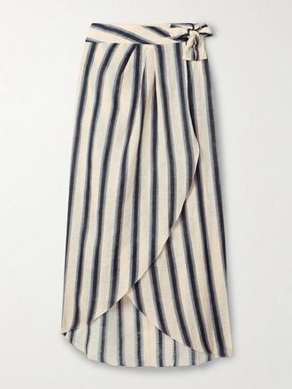 Johanna Ortiz Pareo In Lino A Righe Effetto Portafoglio Con Pinces Waves Of Destiny - Ecru