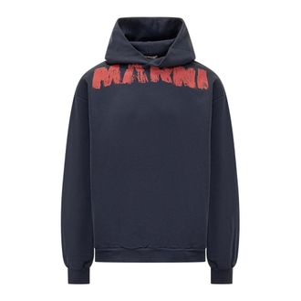 Marni Hoodies, male, Blue, Size: XL Brushstroke Logo Hoodie
