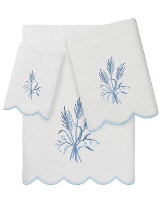 Linum Home Textiles 100% Turkish Cotton Whitney Scallop 3Pc Embellished Towel Set