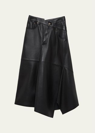 Loewe Asymmetric Leather Midi Skirt