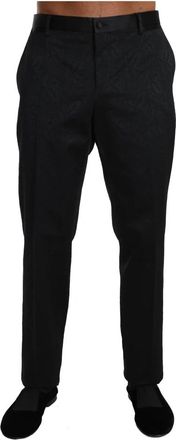 Dolce & Gabbana Zwarte Bloemenbrokaat Formele Broek - Heren - Chinos - Zwart - 2XL - Katoen - Broeken