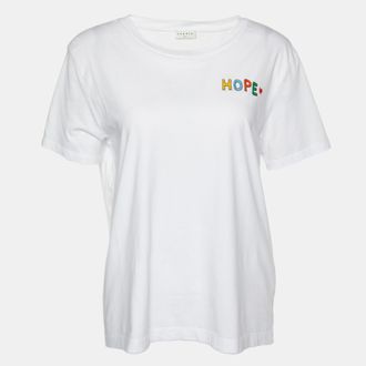 Sandro White Cotton Hope Embroidered Crew Neck T-Shirt
